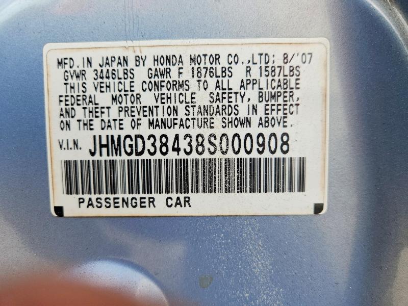 53207676 :رقم المزاد ، JHMGD38438S000908 vin ، 2008 Honda Fit مزاد بيع