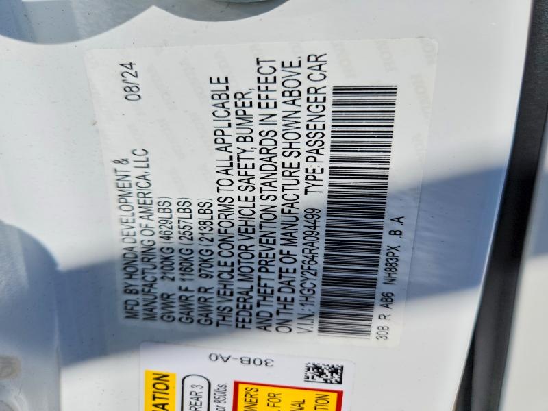 Продажа на аукционе авто 2024 Honda Accord, vin: 1HGCY2F64RA094499, номер лота: 52876756