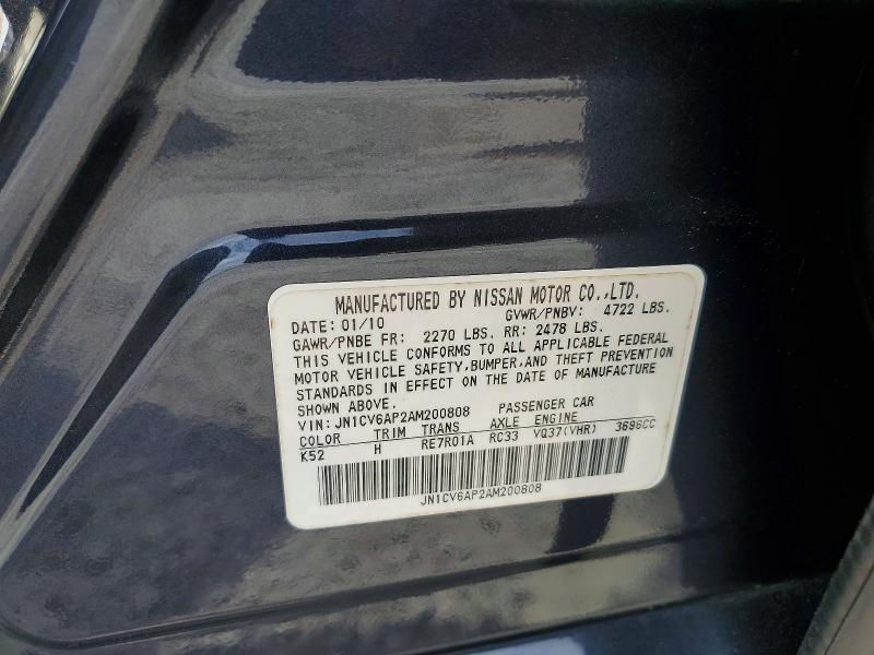 Auction sale of the 2010 Infiniti G37 Sedan, vin: JN1CV6AP2AM200808, lot number: 51142076