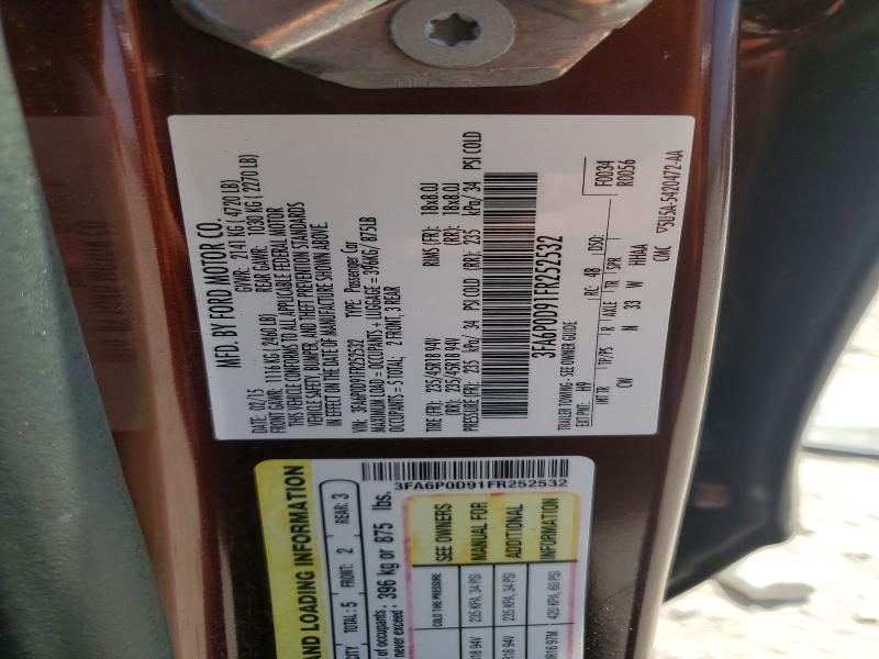 Продажа на аукционе авто 2015 Ford Fusion, vin: 3FA6P0D91FR252532, номер лота: 54598446