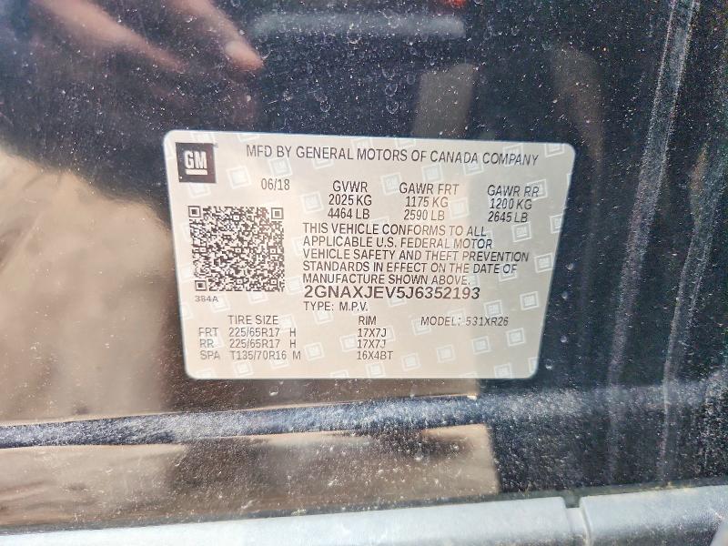 55585556 :رقم المزاد ، 2GNAXJEV5J6352193 vin ، 2018 Chevrolet Equinox مزاد بيع