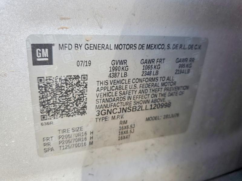52625586 :رقم المزاد ، 3GNCJNSB2LL120998 vin ، 2020 Chevrolet Trax مزاد بيع