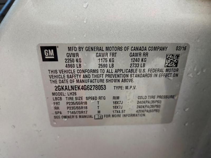 2016 Gmc Terrain მანქანა იყიდება აუქციონზე, vin: 2GKALNEK4G6278053, აუქციონის ნომერი: 53762646