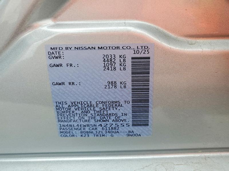 2025 Nissan Altima მანქანა იყიდება აუქციონზე, vin: 1N4BL4EW8SN427555, აუქციონის ნომერი: 52539296