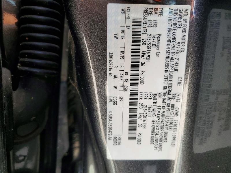 Aukcja sprzedaży 2016 Ford Focus, vin: 1FADP3F2XGL359331, numer aukcji: 54094766