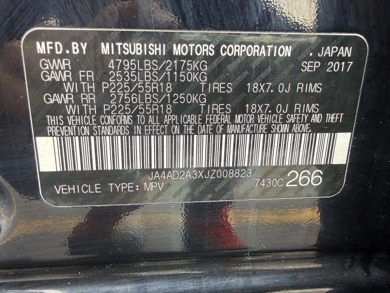 Aukcja sprzedaży 2018 Mitsubishi Outlander, vin: JA4AD2A3XJZ008823, numer aukcji: 53765056