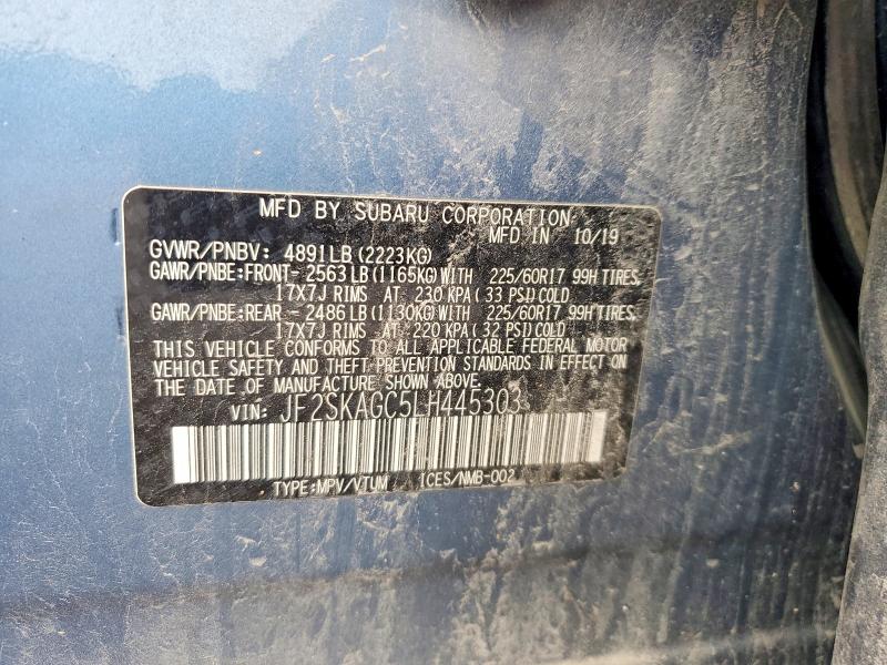 2020 Subaru Forester მანქანა იყიდება აუქციონზე, vin: JF2SKAGC5LH445303, აუქციონის ნომერი: 53067786