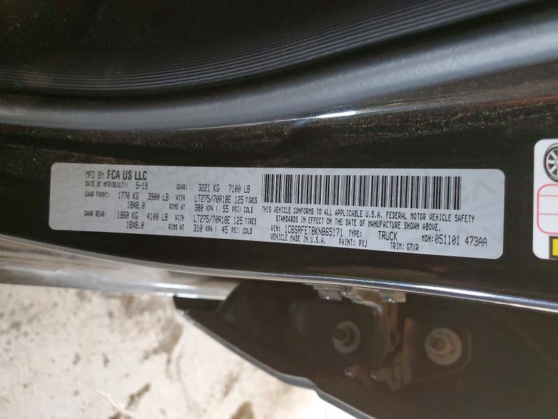 2019 Ram 1500 მანქანა იყიდება აუქციონზე, vin: 1C6SRFET8KN865171, აუქციონის ნომერი: 55054606