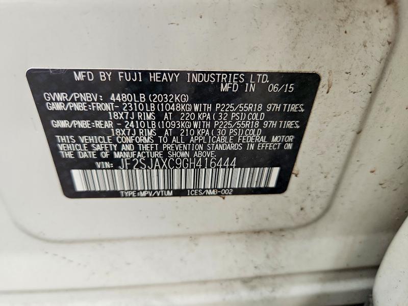 2016 Subaru Forester მანქანა იყიდება აუქციონზე, vin: JF2SJAXC9GH416444, აუქციონის ნომერი: 54643586