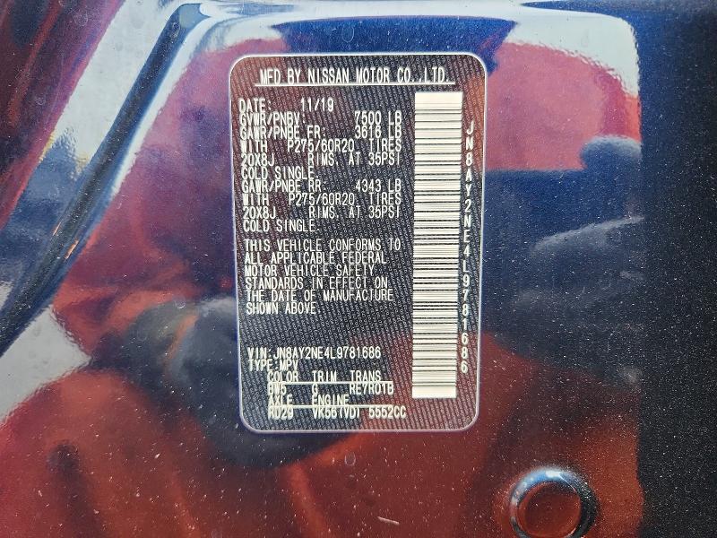 2020 Nissan Armada მანქანა იყიდება აუქციონზე, vin: JN8AY2NE4L9781686, აუქციონის ნომერი: 52427356