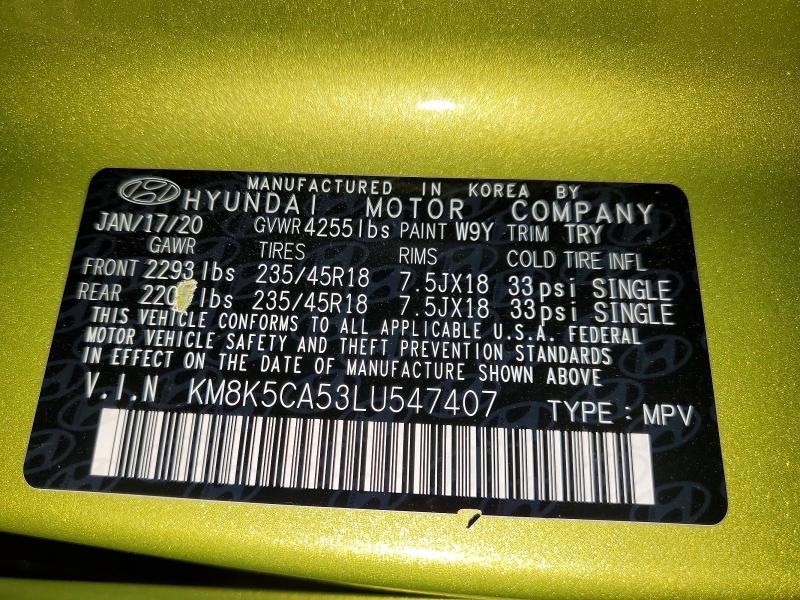Продажа на аукционе авто 2020 Hyundai Kona, vin: KM8K5CA53LU547407, номер лота: 52922466
