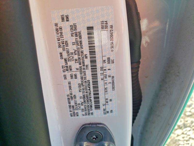 Продаж на аукціоні авто 2022 Ford Escape, vin: 1FMCU9F61NUA45820, номер лоту: 52321816