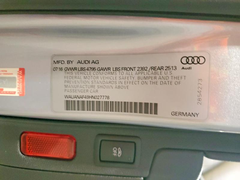 Aukcja sprzedaży 2017 Audi A4, vin: WAUANAF49HN027778, numer aukcji: 52026156
