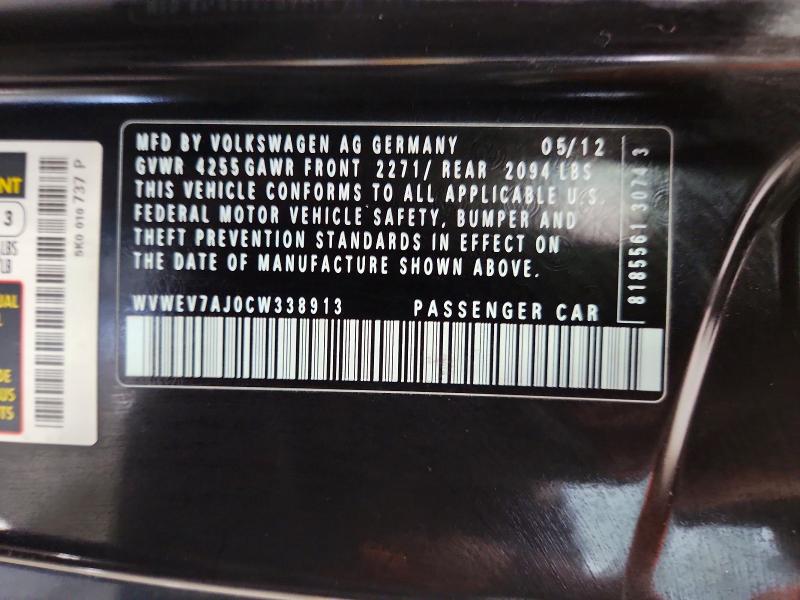 2012 Volkswagen Gti მანქანა იყიდება აუქციონზე, vin: WVWEV7AJ0CW338913, აუქციონის ნომერი: 53919466