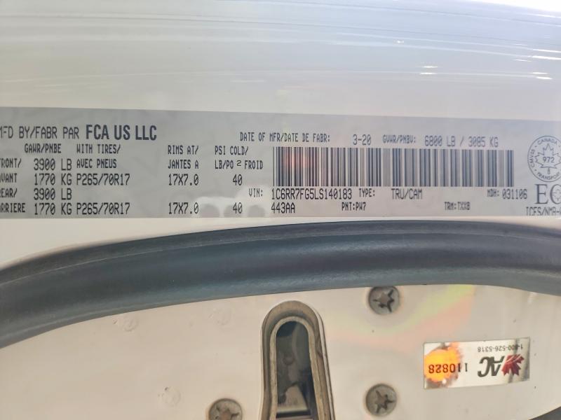 2020 Ram 1500 Classic მანქანა იყიდება აუქციონზე, vin: 1C6RR7FG5LS140183, აუქციონის ნომერი: 53602656
