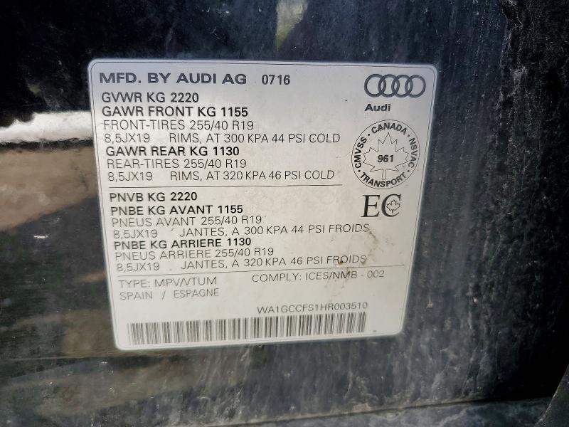 53667726 :رقم المزاد ، WA1GCCFS1HR003510 vin ، 2017 Audi Q3 مزاد بيع