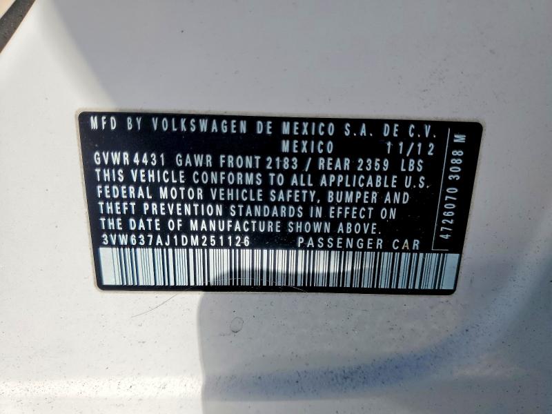 54858506 :رقم المزاد ، 3VW637AJ1DM251126 vin ، 2013 Volkswagen Jetta مزاد بيع