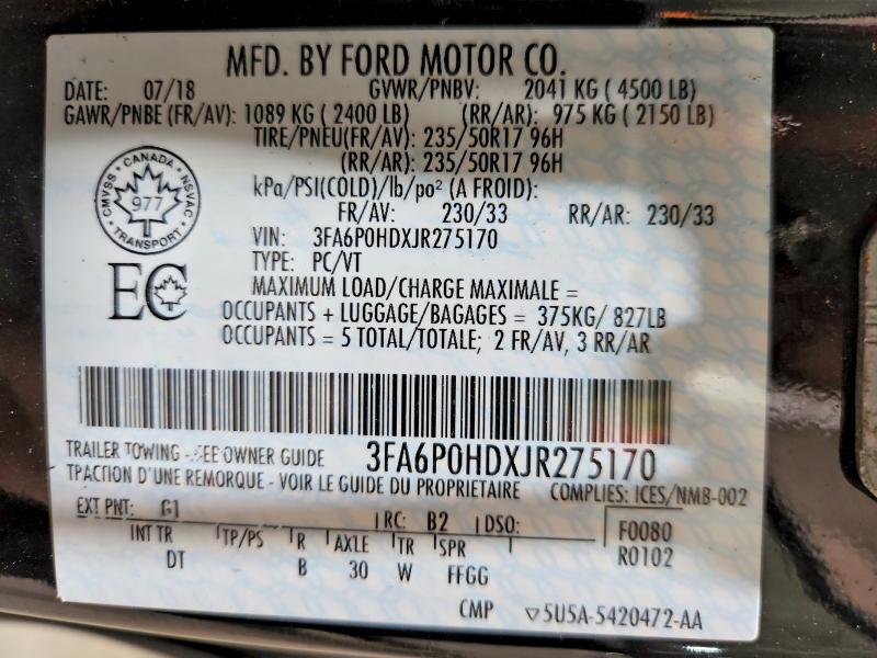 Aukcja sprzedaży 2018 Ford Fusion, vin: 3FA6P0HDXJR275170, numer aukcji: 53587086