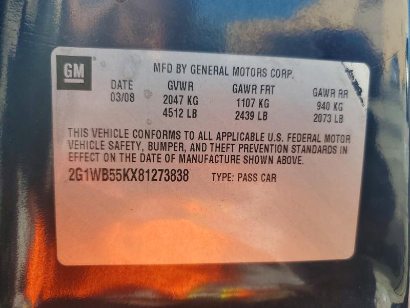 Aukcja sprzedaży 2008 Chevrolet Impala, vin: 2G1WB55KX81273838, numer aukcji: 54390896