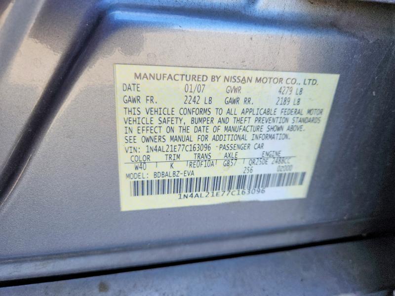 Auction sale of the 2007 Nissan Altima, vin: 1N4AL21E77C163096, lot number: 53062396