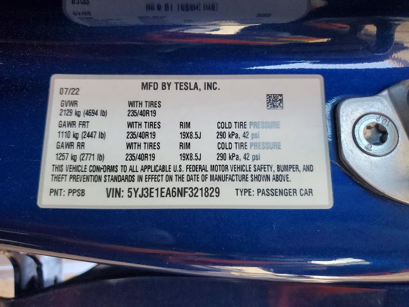 Aukcja sprzedaży 2022 Tesla Model 3, vin: 5YJ3E1EA6NF321829, numer aukcji: 53634176