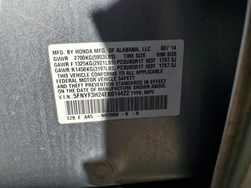 Продажа на аукционе авто 2014 Honda Pilot, vin: 5FNYF3H24EB014422, номер лота: 54244476
