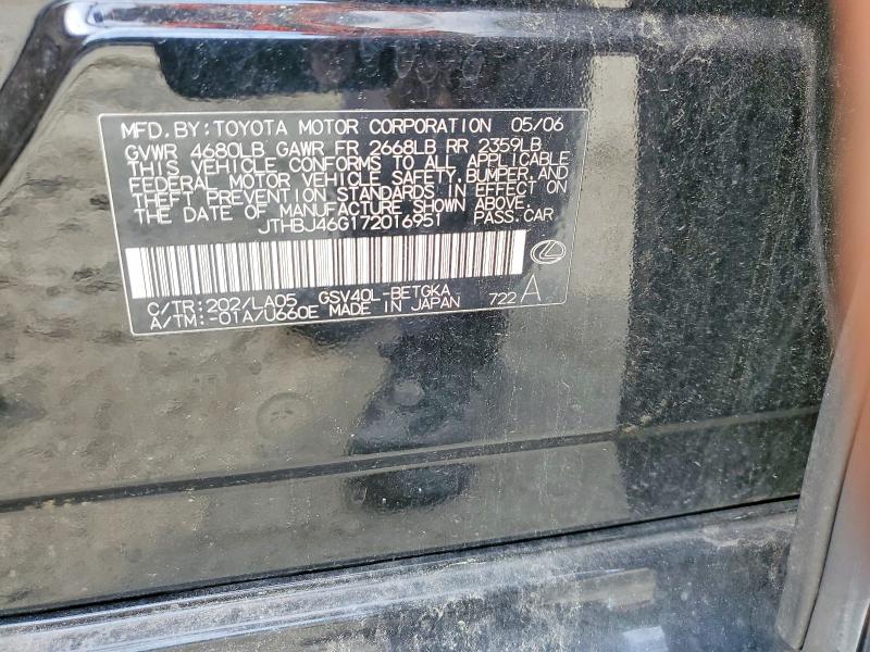 Продаж на аукціоні авто 2007 Lexus Es, vin: JTHBJ46G172016951, номер лоту: 54846696