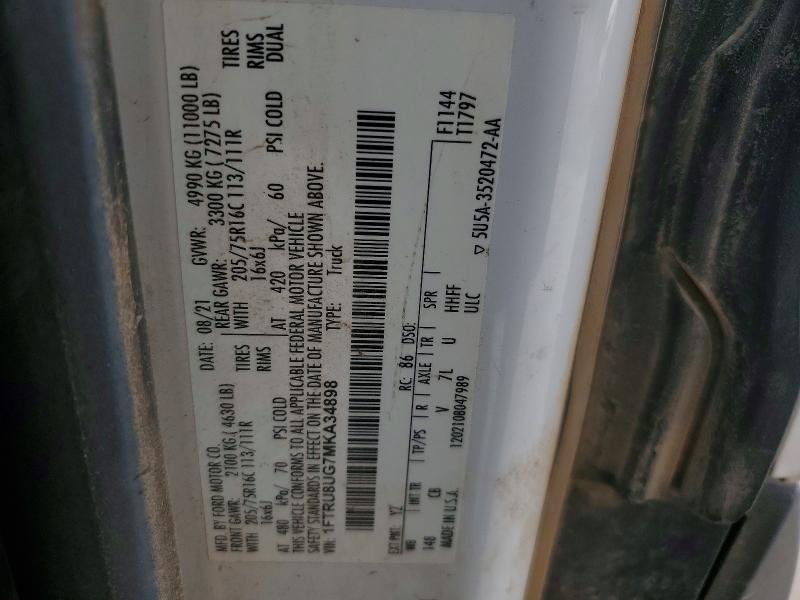 47998376 :رقم المزاد ، 1FTRU8UG7MKA34898 vin ، 2021 Ford Transit مزاد بيع