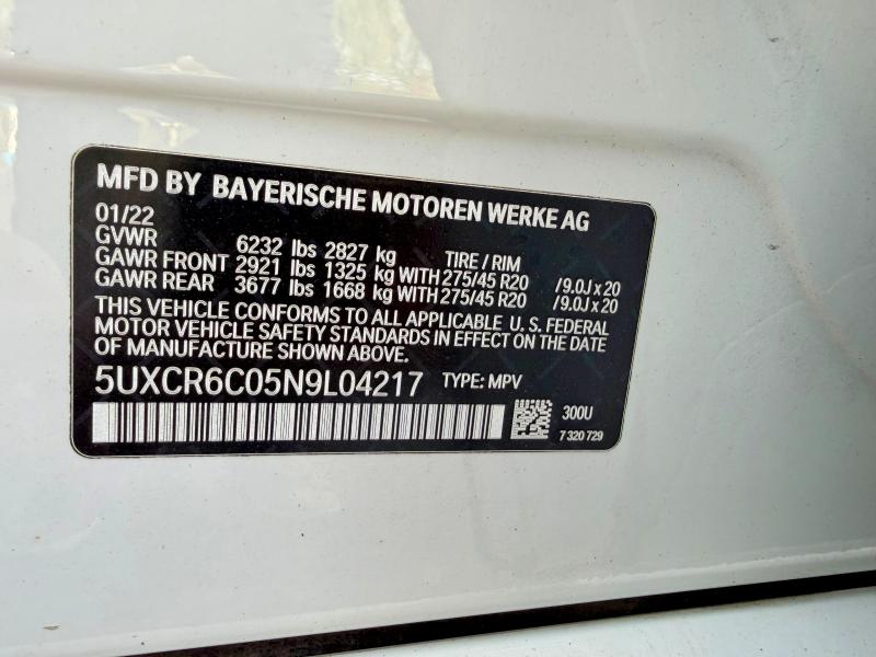 2022 Bmw X5 მანქანა იყიდება აუქციონზე, vin: 5UXCR6C05N9L04217, აუქციონის ნომერი: 51140566