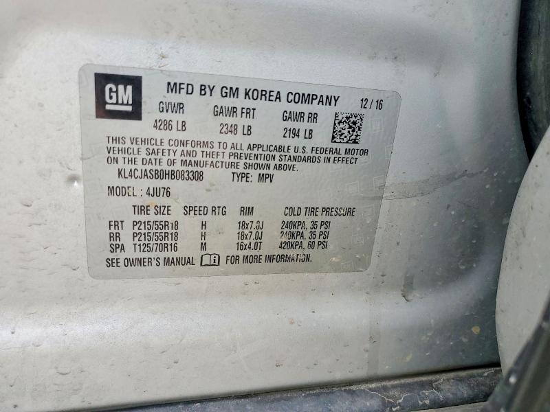 Aukcja sprzedaży 2017 Buick Encore, vin: KL4CJASB0HB083308, numer aukcji: 54603366