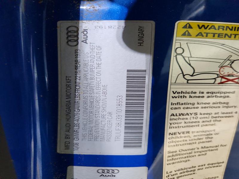 Продажа на аукционе авто 2009 Audi Tts, vin: TRUUF38J391018553, номер лота: 54804076