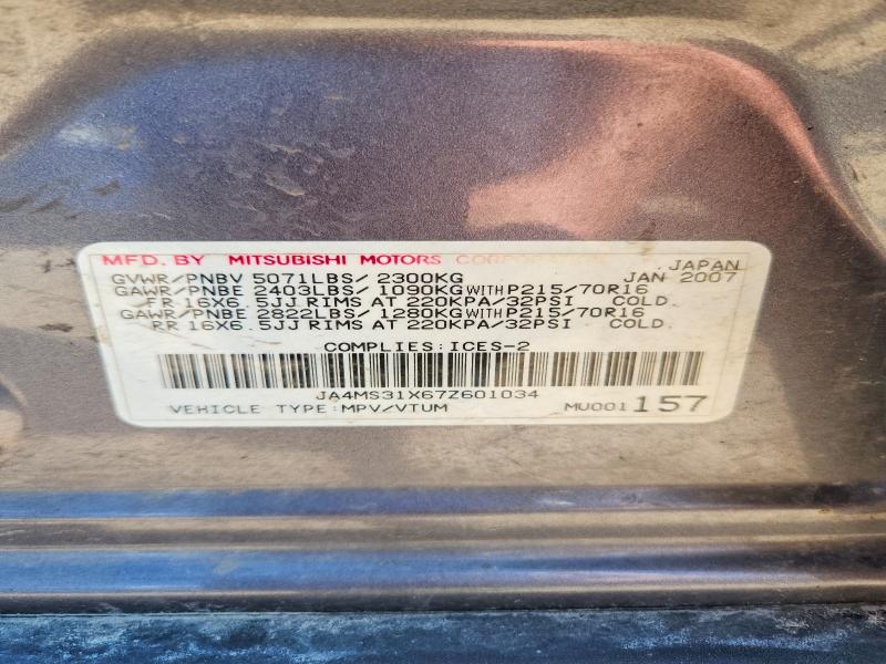 Aukcja sprzedaży 2007 Mitsubishi Outlander, vin: JA4MS31X67Z601034, numer aukcji: 53762546