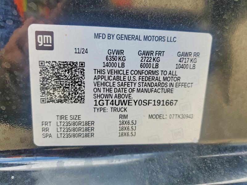 Продаж на аукціоні авто 2025 Gmc Sierra, vin: 1GT4UWEY0SF191667, номер лоту: 53246196