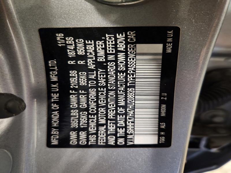 54847196 :رقم المزاد ، SHHFK7H47HU208926 vin ، 2017 Honda Civic مزاد بيع