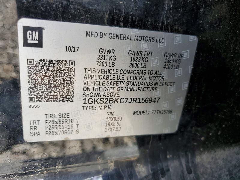 2018 Gmc Yukon მანქანა იყიდება აუქციონზე, vin: 1GKS2BKC7JR156947, აუქციონის ნომერი: 53916356