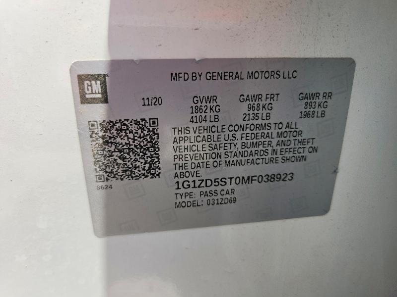 Продажа на аукционе авто 2021 Chevrolet Malibu, vin: 1G1ZD5ST0MF038923, номер лота: 54856546