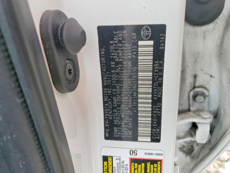 2022 Toyota Camry მანქანა იყიდება აუქციონზე, vin: 4T1H31AK3NU576516, აუქციონის ნომერი: 55165296