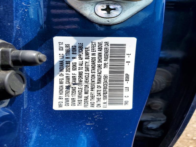 Aukcja sprzedaży 2012 Honda Civic, vin: 19XFB2F8XCE341561, numer aukcji: 52767046