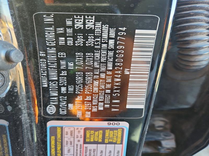 Aukcja sprzedaży 2013 Kia Sorento, vin: 5XYKW4A28DG397794, numer aukcji: 52248306
