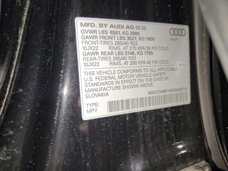 Aukcja sprzedaży 2022 Audi Sq8, vin: WA1CWBF18ND026718, numer aukcji: 54593066