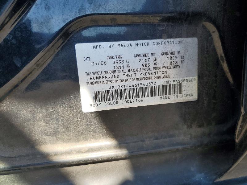 Aukcja sprzedaży 2006 Mazda 3, vin: JM1BK144461540332, numer aukcji: 53274296