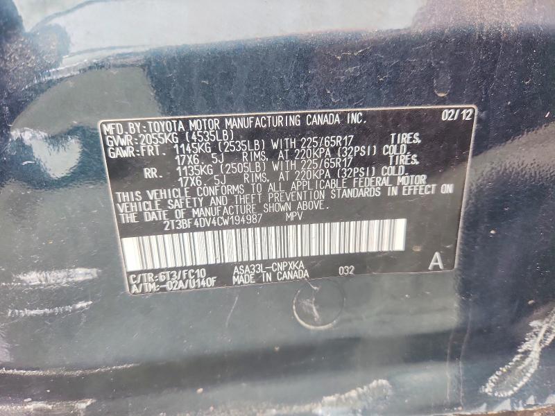 Aukcja sprzedaży 2012 Toyota Rav4, vin: 2T3BF4DV4CW194987, numer aukcji: 55203736