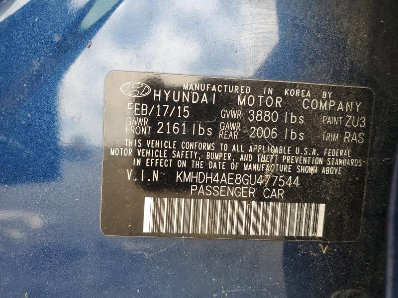 2016 Hyundai Elantra მანქანა იყიდება აუქციონზე, vin: KMHDH4AE8GU477544, აუქციონის ნომერი: 53321056