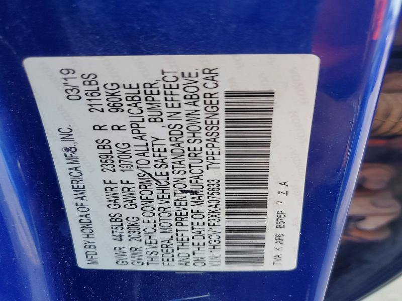 Aukcja sprzedaży 2019 Honda Accord, vin: 1HGCV1F3XKA075633, numer aukcji: 54872036