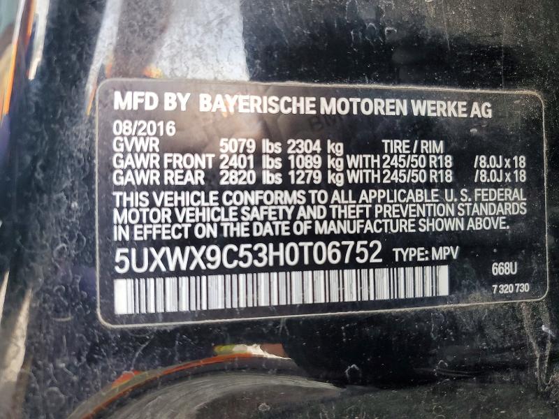 Auction sale of the 2017 Bmw X3, vin: 5UXWX9C53H0T06752, lot number: 54685916