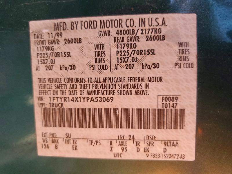 Продажа на аукционе авто 2000 Ford Ranger, vin: 1FTYR14X1YPA53069, номер лота: 54613666