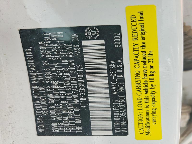 Aukcja sprzedaży 2011 Toyota Camry, vin: 4T1BF3EK3BU706129, numer aukcji: 52684906
