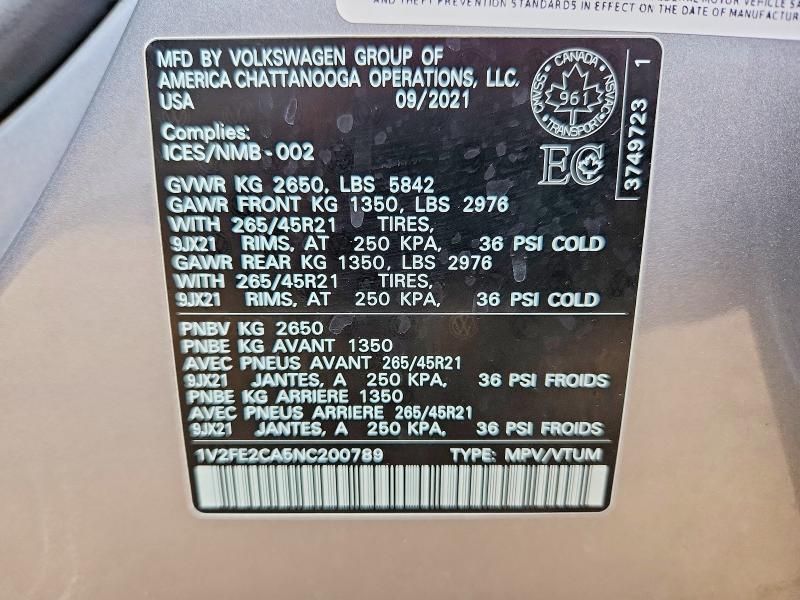 Продажа на аукционе авто 2022 Volkswagen Atlas Cross Sport, vin: 1V2FE2CA5NC200789, номер лота: 53199486