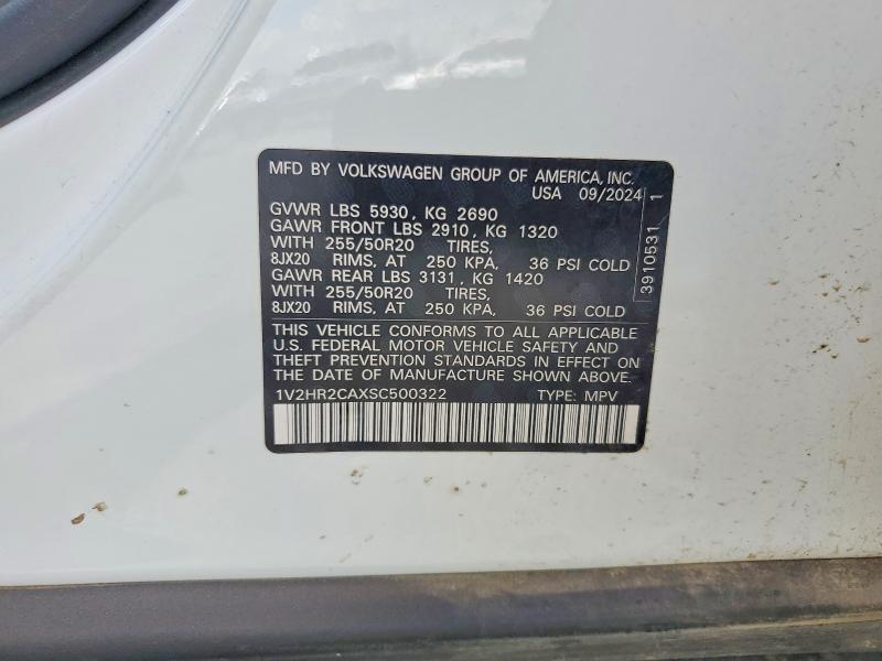 Aukcja sprzedaży 2025 Volkswagen Atlas, vin: 1V2HR2CAXSC500322, numer aukcji: 55007266