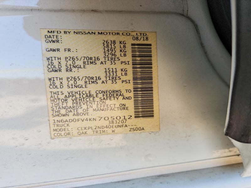 Aukcja sprzedaży 2019 Nissan Frontier, vin: 1N6AD0FV4KN705012, numer aukcji: 52268546